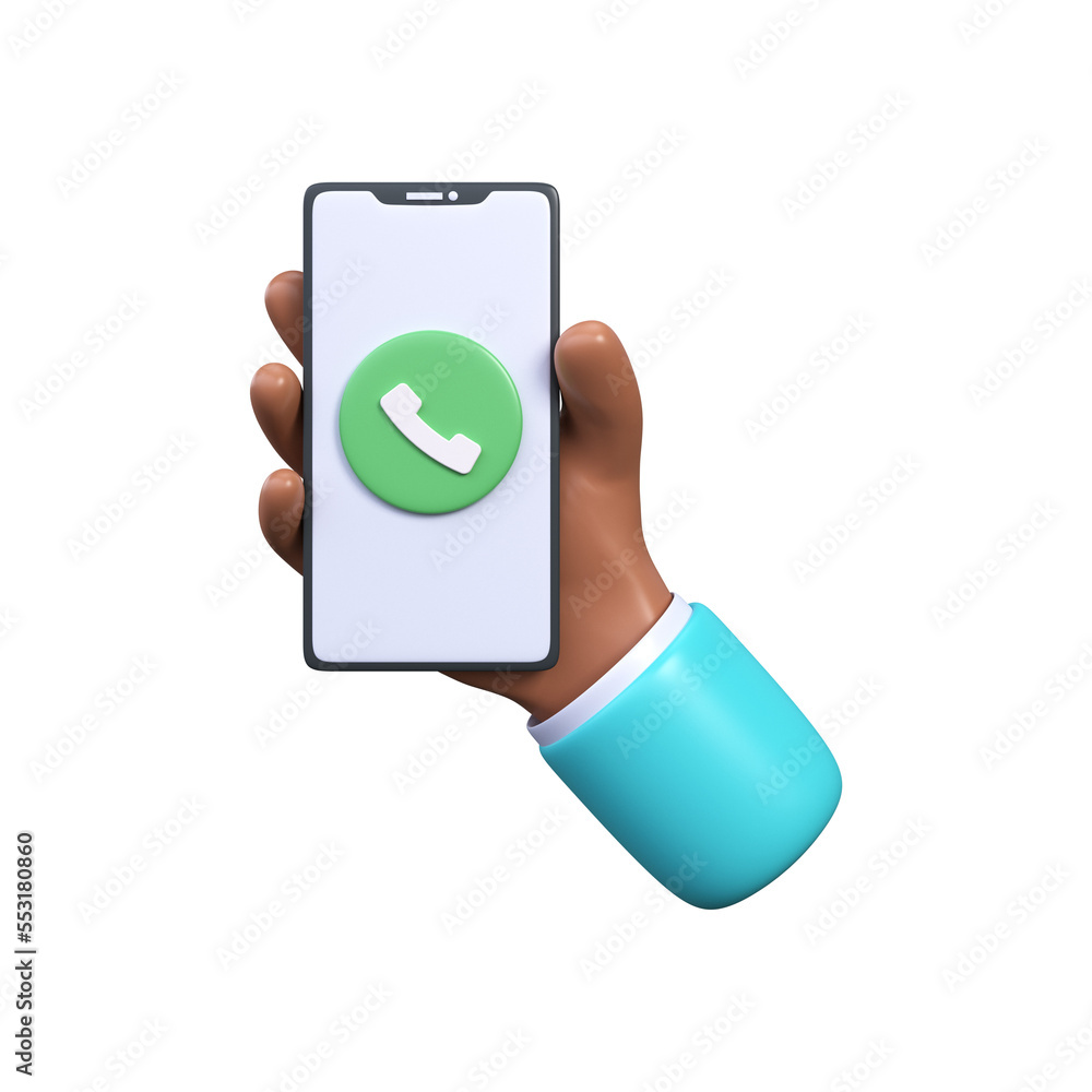 Poster phone call button on smartphone screen. the hand holds a smartphone with an incoming call. pick up t