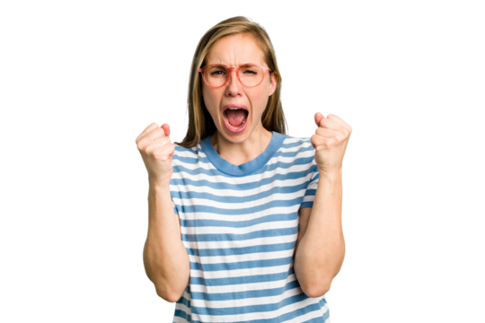 Young caucasian woman cutout isolated cheering carefree and excited. Victory concept.