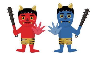 立体感のある節分の鬼に金棒のベクターイラストセット_透過