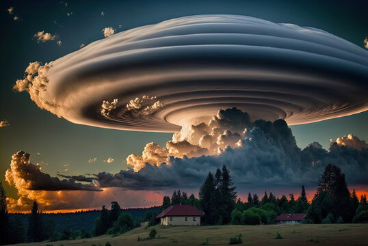 Lenticular cloud seen from laziska gorne, Poland. Generative AI