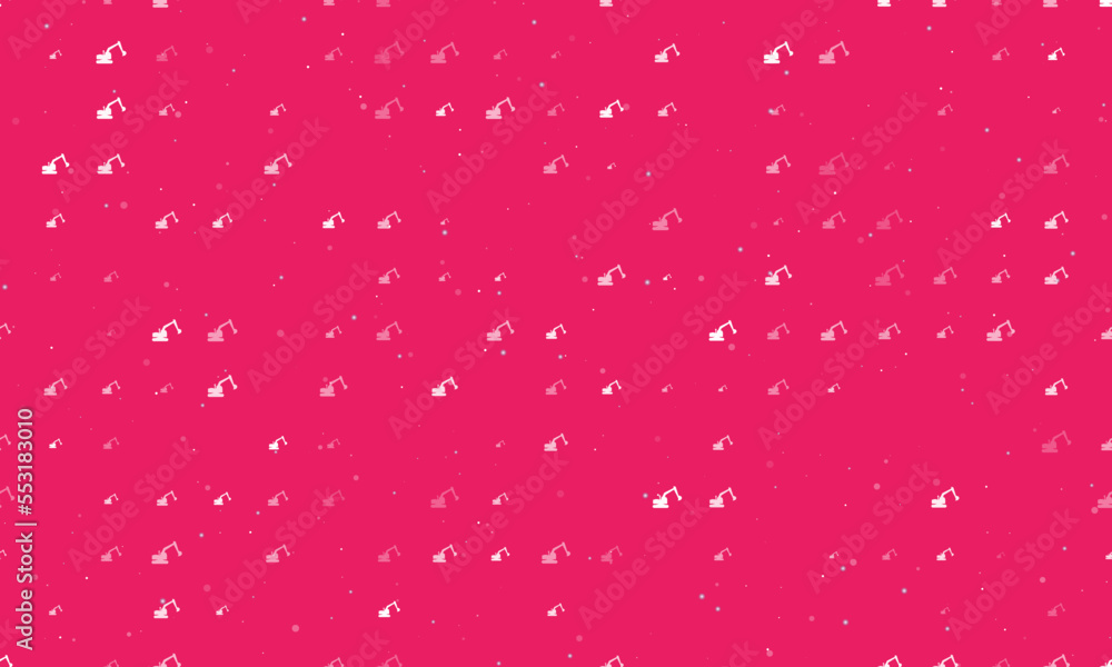 Poster seamless background pattern of evenly spaced white excavator symbols of different sizes and opacity.