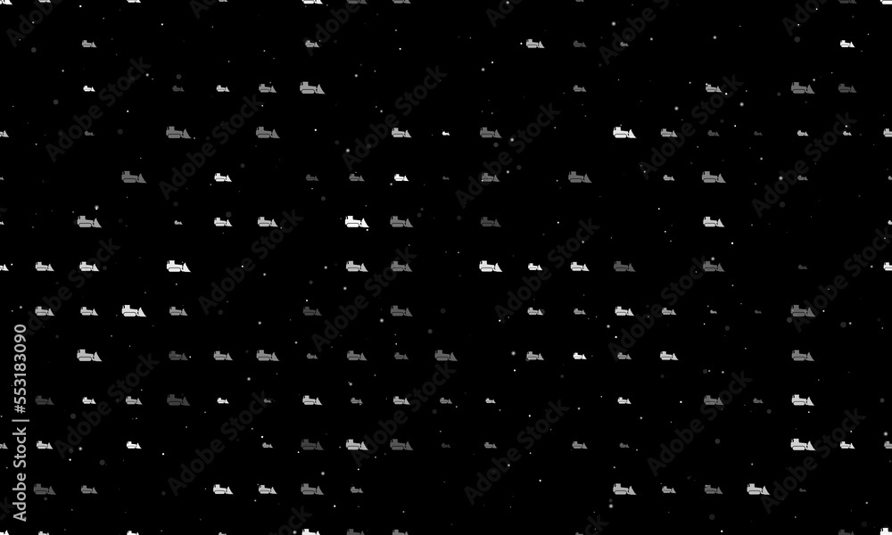Poster seamless background pattern of evenly spaced white bulldozer symbols of different sizes and opacity.