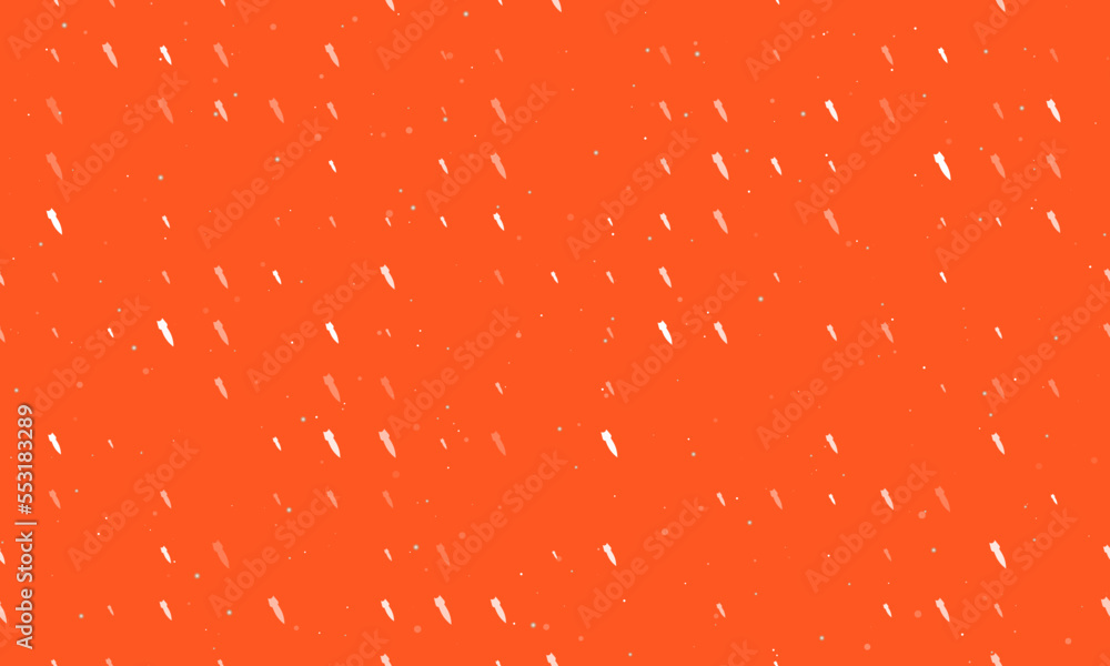 Poster seamless background pattern of evenly spaced white falling rocket symbols of different sizes and opa