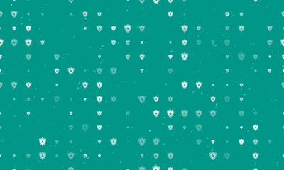 Seamless background pattern of evenly spaced white fire protection symbols of different sizes and opacity. Vector illustration on teal background with stars