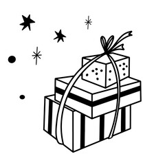 Christmas gifts in doodle style. Vector presents in line style.