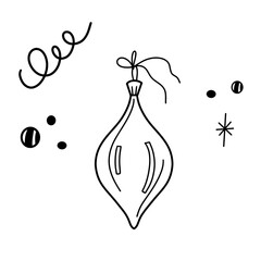 Christmas ball in doodle style. New Year decoration in sketch style. Hand drawn vector illustration isolated on white background