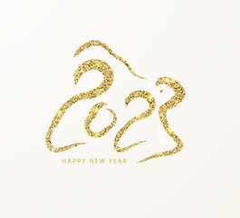 2023 Happy New Year handwritten calligraphy with gold sequins.Vector illustration