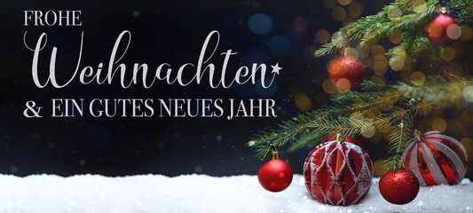 Frohe Weihnachten & gutes neues Jahr Hintergrund Banner Panorama Grußkarte - Rote Christbaumkugeln...