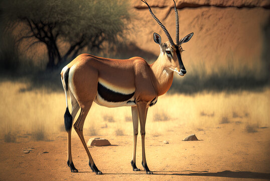 Standing antelope in a vertical safari image. Generative AI