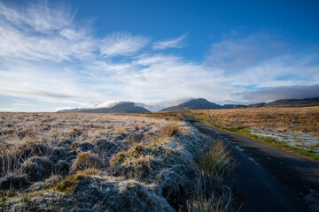 Frosty reception when on the road to Rhinog Fawr and Rhinog Fach, two mountains in snowdonia, North Wales