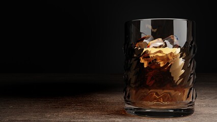 glass of beer with ice on wood table