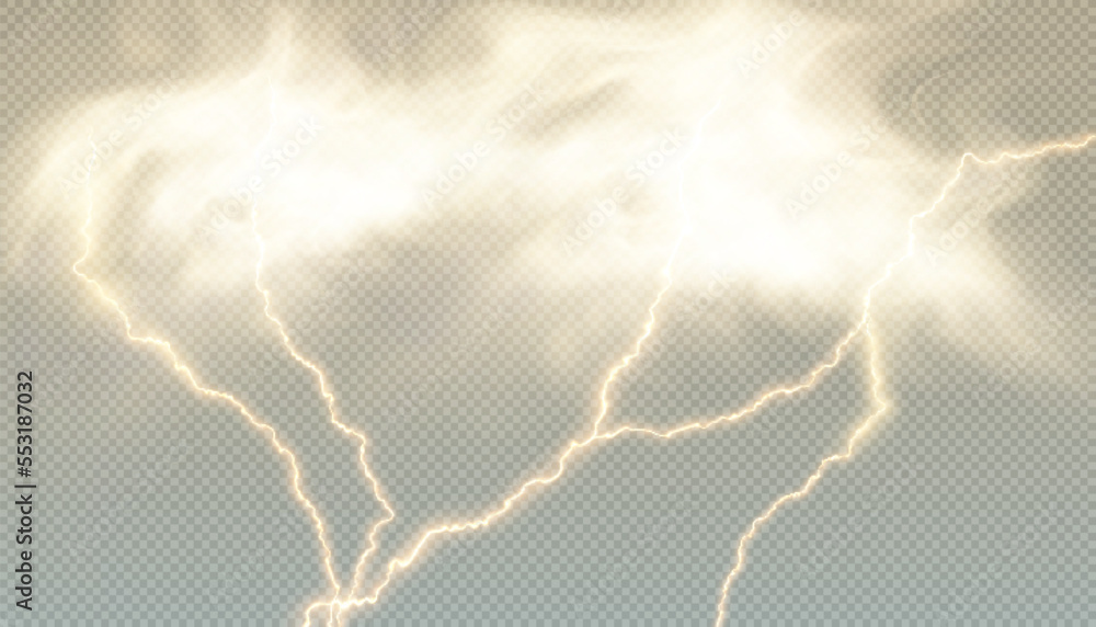 Poster lightning strike from a thundercloud. discharge of electrical energy. stormy weather vector