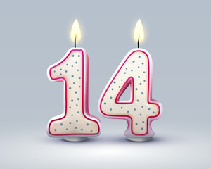 Happy Birthday years. 14 anniversary of the birthday, Candle in the form of numbers. Vector