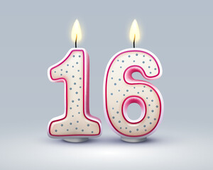 Happy Birthday years. 16 anniversary of the birthday, Candle in the form of numbers. Vector