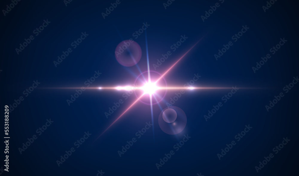 Poster glowing lens flare, beautiful glare effects with bohek, glitter particle and ray. vector illustratio