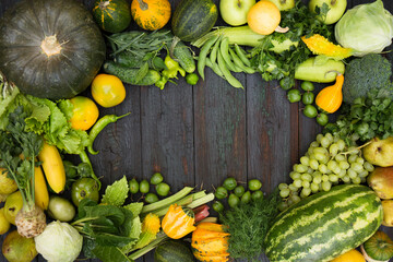 A frame of vegetables and fruits