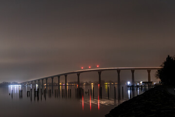 Solomons, Maryland, USA The Solomons bridge illuminated in winter at sunset. Known also as the...