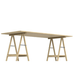 3D rendering illustration of a workbench desk on trestle supports