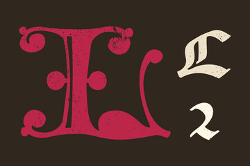 L letter drop cap logo. Illuminated initial and blackletter uppercase and lowercase. All you need to precisely imitate medieval text.