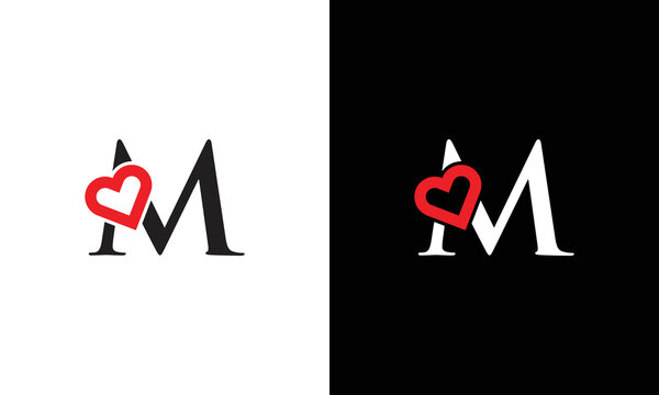 Logo Heart Letter M. Beautiful vector love logo design. M love outline creative letter design