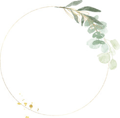 Watercolor eucalyptus leaf gold wreath