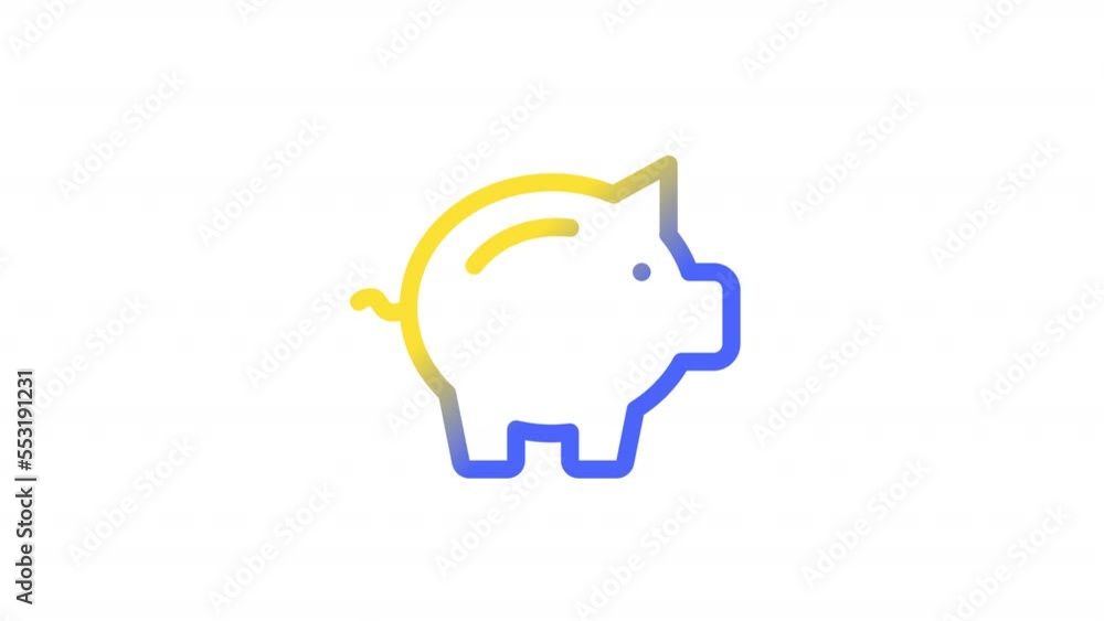 Poster animated savings gradient ui icon. piggy bank and coin. seamless loop hd video with alpha channel on