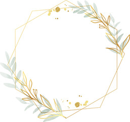 Watercolor leaf gold wreath frame