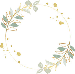 Naklejka premium Watercolor leaf gold wreath frame