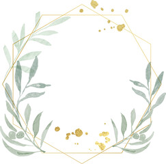 Watercolor leaf gold wreath frame