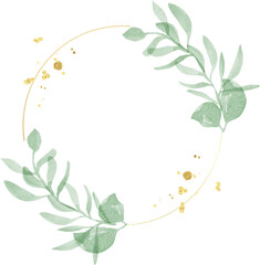 Fototapeta premium Watercolor leaf gold wreath frame