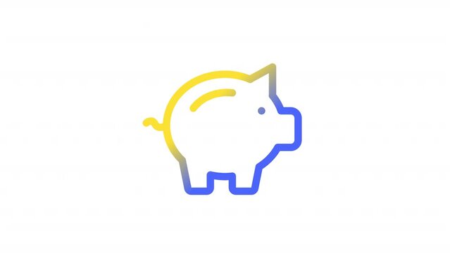 Animated savings gradient ui icon. Piggy bank and coin. Seamless loop HD video with alpha channel on transparent background. Line color user interface symbol motion graphic animation