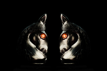 War horse of chess in black background. Business strategy concept.