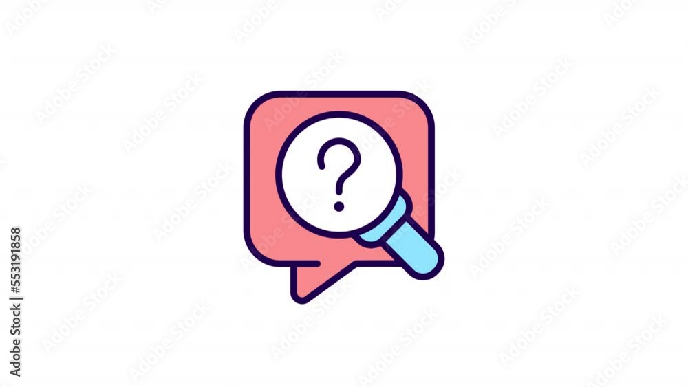 Poster animated research color icon. looking for info. question mark and magnifying glass. seamless loop hd