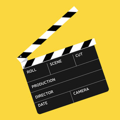 Fototapeta na wymiar Clapperboard movie isolated on yellow background. Vector illustration.
