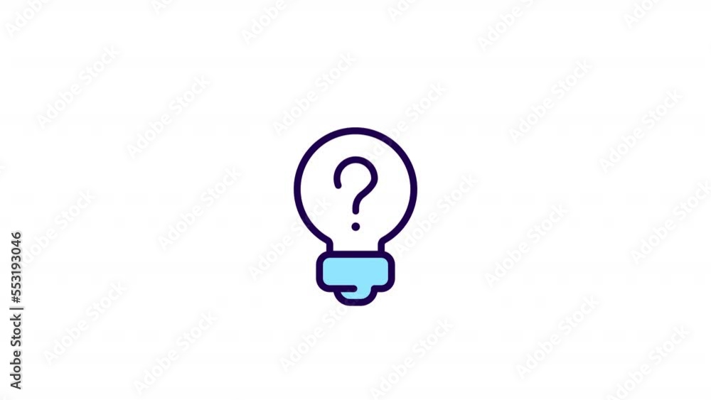 Poster Animated thinking color icon. Thought-provoking process. Question in lightbulb. Seamless loop HD video with alpha channel on transparent background. Simple filled line motion graphic animation