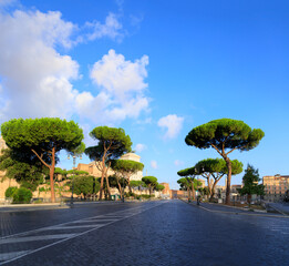 Fototapeta premium Urban street of Rome: the Via dei Fori Imperiali, Italy.