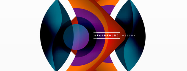 Abstract background with color geometric shapes. Beautiful minimal backdrop with round shapes circles and lines. Geometrical design. Vector illustration
