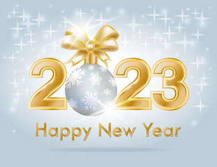 Fototapeta na wymiar Happy New 2023 year with xmas ball vip card, vector illustration