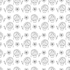 Sakura mochi pattern14. Seamless pattern with cute mochi character with sakura flower. Doodle cartoon vector illustration.