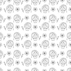 Sakura mochi pattern14. Seamless pattern with cute mochi character with sakura flower. Doodle cartoon vector illustration.