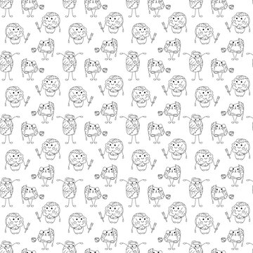Sakura mochi pattern17. Seamless pattern with three cute mochi character. Doodle cartoon vector illustration.