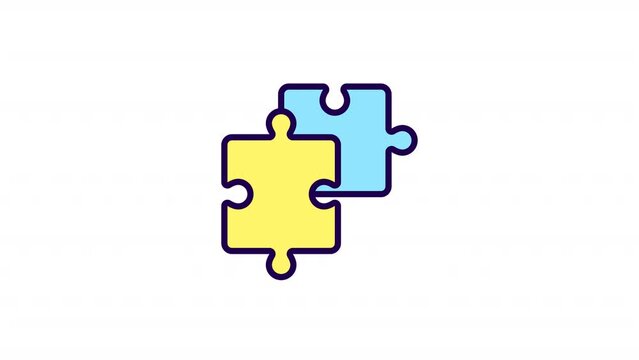 Animated unsolved puzzle color icon. Brainstorming. Solving impossible riddle. Seamless loop HD video with alpha channel on transparent background. Simple filled line motion graphic animation