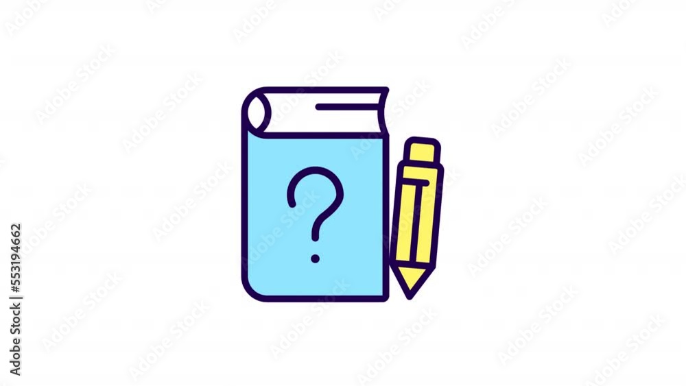 Aufkleber animated examination color icon. quizzes and tests. textbook with questions for exam. seamless loop 