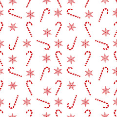 Seamless Christmas seamless pattern with candy canes with snowflakes. Elegant graphic print for holiday product design