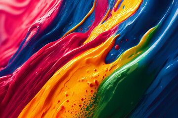 pour thick split colorful paint liquid,3d render
