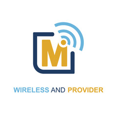 Initial M Letter with WIFI icon for Provider service company logo design idea template