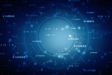 Binary Code Background, Digital Abstract technology background, flowing number one and zero text in binary code format in technology background. Internet Big data Concept