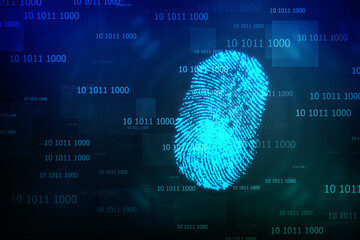 Abstract security system concept with fingerprint on technology background, Fingerprint Scanning Identification System. Biometric Authorization and Business Security Concept