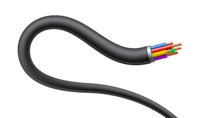 Curved Electrical wires or cable isolated on white background.