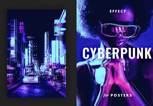 Cyberpunk Poster Photo Effect Mockup